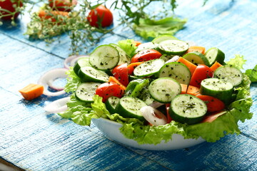 Bowl of organic vegetable salad. healthy vegetarian diet meal.