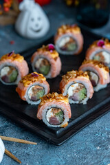 Halloween sushi rolls on the table