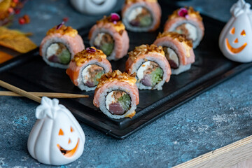 Halloween sushi rolls on the table