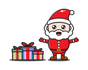 cute cartoon santa claus with christmas gift