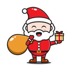 cute cartoon santa claus with christmas gift