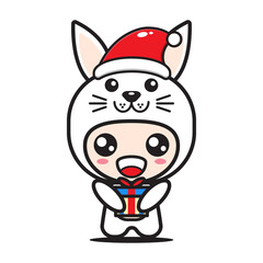 cute cartoon rabbit with christmas gift