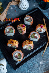 Halloween sushi rolls on the table