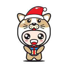cute cartoon dog with christmas gift