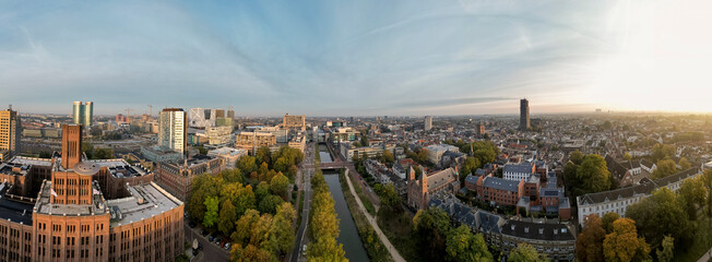 Wide 360 degrees panoramic aerial view of the medieval Dutch centre of Utrecht with Inktpot...