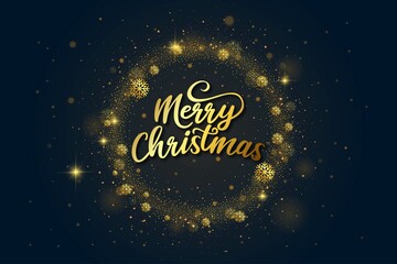 Naklejka na ściany i meble golden luxury merry christmas lettering vector design illustration