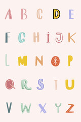 Pastel alphabet vector doodle font hand drawn set