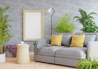 3D Mockup photo frame in Modern interior of living room