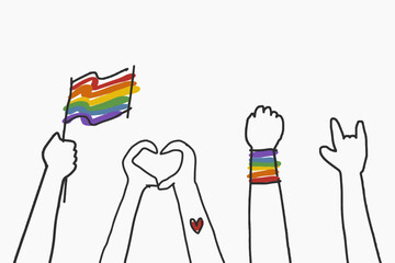 Gay pride doodle vector hand drawn style - obrazy, fototapety, plakaty