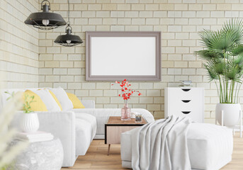 3D Mockup photo frame in Modern interior of living room