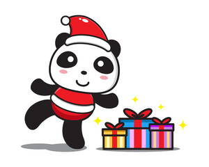 cute cartoon panda celebrating christmas