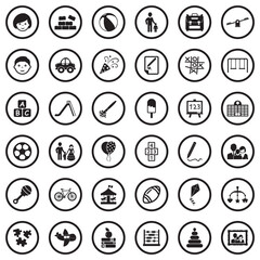 Kids Icons. Black Flat Design In Circle. Vector Illustration.