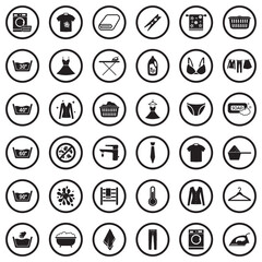 Laundry Washing Icons. Black Flat Design In Circle. Vector Illustration.