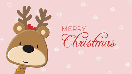 Christmas background with cute reindeer and snow character illustration. Suitable for posters, banners, Christmas cards, and other marketing purposes.