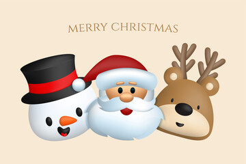 Santa claus snowman cute character and christmas reindeer. Suitable for posters, banners, Christmas cards, and other marketing purposes.