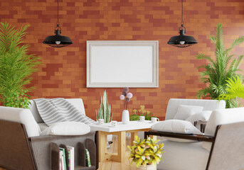3D Mockup photo frame in Modern interior of living room