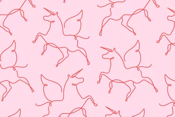 Poster Im Rahmen Unicorn pattern background, pink seamless line art design vector © Rawpixel.com