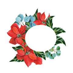 Christmas decor isolated. Watercolor floral wreath