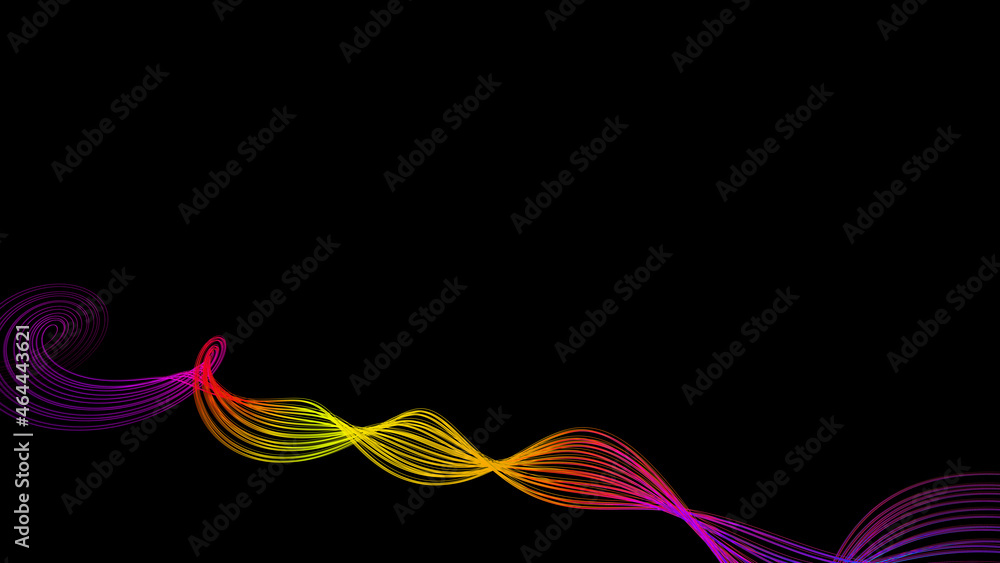 Poster black background with colored wave. abstract colored spiral on a dark background. modern abstraction