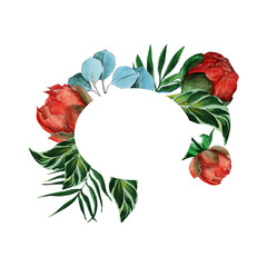 Wreath for text and decoration with roses and leaves 
