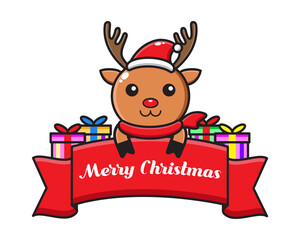 cute cartoon deer with christmas greeting ribbon
