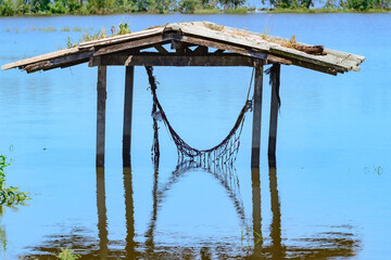 A flooded rice field in Suphan Buri province, Thailand, on a sky day and clear weather