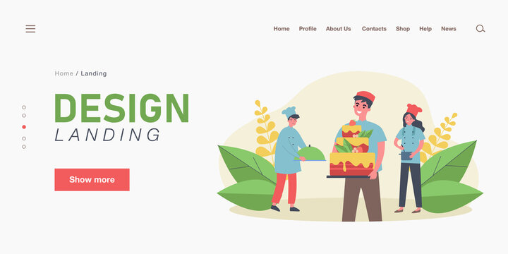 Happy confectioner holding big cake. Smiling cook finishing order, proud colleagues flat vector illustration. Cooking, cafe, restaurant concept for banner, website design or landing web page