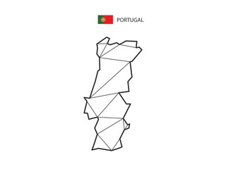 Mosaic triangles map style of Portugal isolated on a white background. Abstract design for vector.