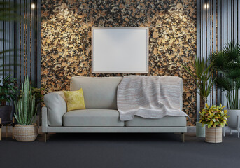 3D Mockup photo frame in Modern interior of living room