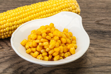 Sweet yellow corn in the bowl