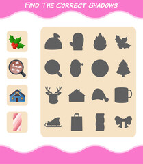 Find the correct shadows of cartoon christmas. Searching and Matching game. Educational game for pre shool years kids and toddlers
