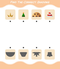Find the correct shadows of cartoon christmas. Searching and Matching game. Educational game for pre shool years kids and toddlers