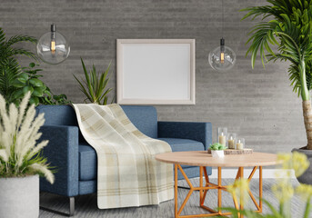 3D Mockup photo frame in Modern interior of living room