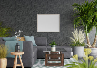 3D Mockup photo frame in Modern interior of living room