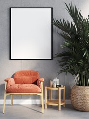 Fototapeta premium 3D Mockup photo frame in Modern interior of living room