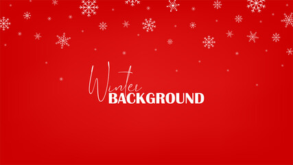 Christmas simple falling white snowflakes on red background. Vector illustration for your design.
