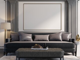 3D Mockup photo frame in Modern interior of living room