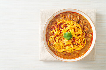 Spicy Chinese Yunnan Noodles Soup or Kwa Meng