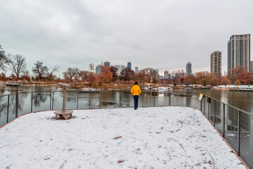 Chicago City skyline view from Lincoln Park