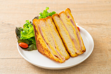homemade sandwich ham cheese with salad