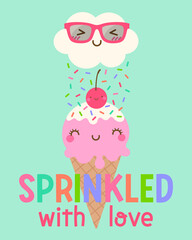 Cute cloud and ice cream cartoon illustration with quotes 