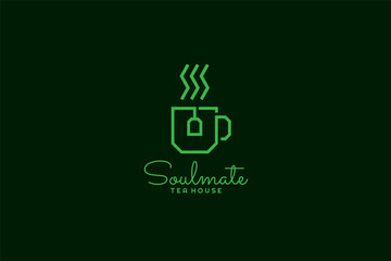 green cup with tea bag logo design, usable logo design for tea brand, tea shop, restaurant,