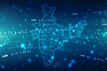 Digital India Concept, India Map with circuit lines on technology background, Map of India with electronic circuit, Technology Futuristic abstract background