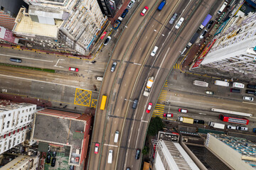 Top down view of traffic in Hong Kong city
