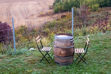 wine barrel and wooden chair background