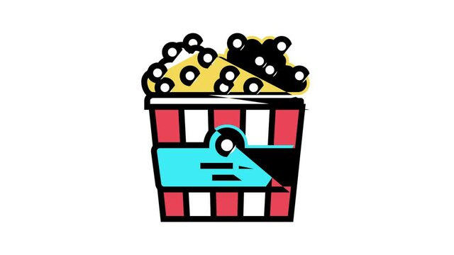 popcorn cinema food animated color icon. popcorn cinema food sign. isolated on white background