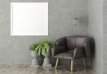 3D Mockup photo frame in Modern interior of living room