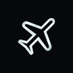 Fototapeta na wymiar Airplane Rotated Diagonal Transport Outlined Symbol silver plated metallic icon
