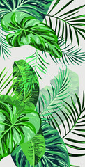 Colorful of tropical pattern leaves on white background, flat line vector and illustration.