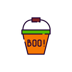 Halloween trick or treat bucket for sweets. Pixel perfect, editable stroke colorful line art icon
